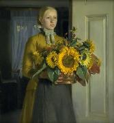 Michael Ancher Pigen med solsikkerne painting